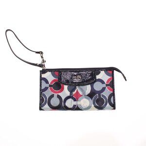 Coach Wrislet / Clutch Purse in Blue / Red / White Logo C Pattern Nylon